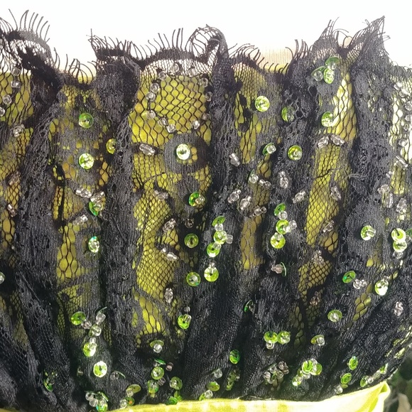 GREEN LACE/BEADS/SEQINS ROUCHED FORMAL PROM DRESS SZ 12 - Picture 6 of 7